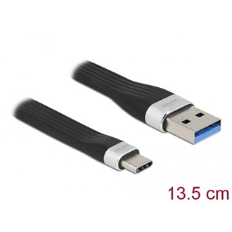 Delock lapos USB-A 3.2 Gen1 -> USB-C 3.2 Gen1 M/M adatkábel 0.13m fekete PD 3A