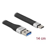 Delock lapos USB-A 3.2 Gen1 -> USB-C 3.2 Gen1 M/M adatkábel 0.14m fekete PD 3A