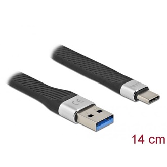 Delock lapos USB-A 3.2 Gen1 -> USB-C 3.2 Gen1 M/M adatkábel 0.14m fekete PD 3A