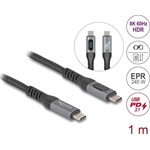 Delock USB 40 Gbps adat és gyorstöltő koax kábel 1 m hosszú, 8K 60 Hz USB PD 3.1 bővített tápszélesség 240 W