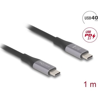 Delock USB 40 Gbps kábel USB Type-C  dugó - dugó PD 3.1 240 W E-Marker 1 m szürke fém
