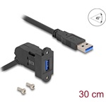 Delock USB 5 Gbps A-típusú panel tartó anya 45 -ban hajlított   A-típusú apa 30 cm kábellel, fekete