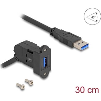 Delock USB 5 Gbps A-típusú panel tartó anya 45 -ban hajlított   A-típusú apa 30 cm kábellel, fekete