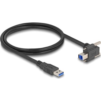 Delock USB 5 Gbps kábel A-típusú USB apa egyenes   B-típusú USB apa csavarral 90 -ban felfelé hajlított 1 m fekete