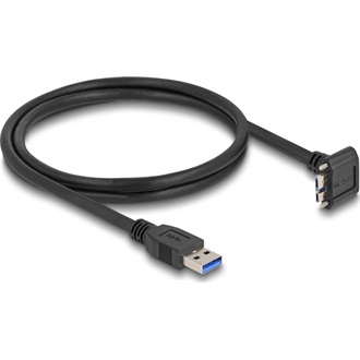 Delock USB 5 Gbps kábel A-típusú USB apa egyenes   Micro-B USB apa csavarral 90 -ban felfelé hajlított 1 m fekete