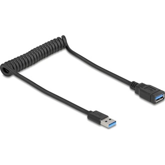 Delock USB 5 Gbps tekercses kábel - A típusú apa és A típusú anya, 0,4-0,6 m fekete