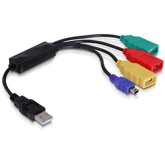 Delock USB-A 2.0 -> 3db USB-A 2.0 USB-B 2.0 mini 5pin M/F adatkábel fekete
