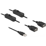 Delock USB-A 2.0 -> 2db USB-A 2.0 M/F tápkábel 1m fekete kapcsolóval