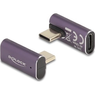 Delock USB Adapter 40 Gbps USB Type-C  PD 3.1 240 W csatlakozódugóval - csatlakozóhüvellyel, elforgatott ívelt bal / job