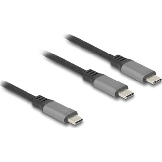 Delock USB-C  Y-kábel 1 x apa - 2 x apa PD 3.0 100 W intelligens tápelosztás 1,2 m