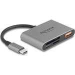 Delock USB-C  kártyaolvasó SD és Micro-SD emlékezet kártyák + USB csatlakozó10 Gbps A-típusú port és USB Type-C  csatlak