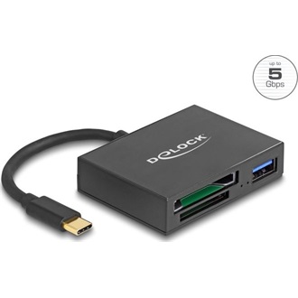 Delock USB-C  kártyaolvasó XQD és SD memória kártyákhoz, valamint egy USB 5 Gbps A-típusú port
