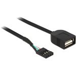 Delock USB-A Pinheader 4pin -> USB-A 2.0 F/F adatkábel 0.4m fekete
