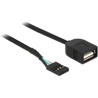 Delock USB-A Pinheader 4pin -> USB-A 2.0 F/F adatkábel 0.4m fekete