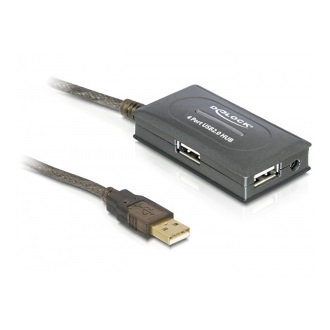 Delock USB-A 2.0 -> 4db USB-A 2.0 M/F adatkábel 10m szürke +USB HUB