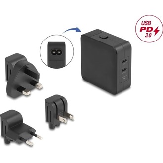 Delock USB GaN töltó 2 x USB Type-C PD 3.0 65 W teljesítménnyel