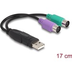 Delock USB-A 2.0 -> 2db PS/2 M/F adapter 0.17m fekete