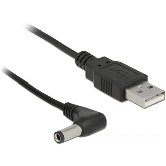 Delock USB-A 2.0 -> DC 5,5 x 2,5mm M/M tápkábel 1.5m fekete 90°