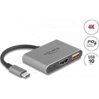 Delock USB-C / Thunderbolt -> HDMI 1.4 USB-A 3.2 Gen2 USB-C M/F adapter 0.1m szürke