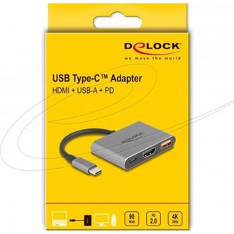 Delock USB-C / Thunderbolt -> HDMI 1.4 USB-A 3.2 Gen2 USB-C M/F adapter 0.1m szürke