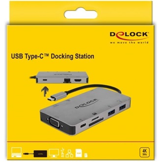 Delock USB Type-C dokkolóállomás 4K - HDMI / VGA / USB 3.1 / SD / LAN / PD 3.0