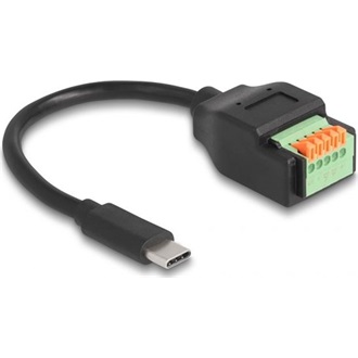 Delock USB-C -> Terminal block 5pin M/F adapter 0.15m fekete