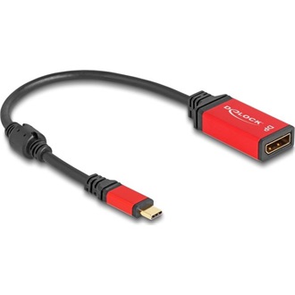 Delock USB-C / Thunderbolt -> DisplayPort 1.4 M/F video kábel 0.2m fekete-piros