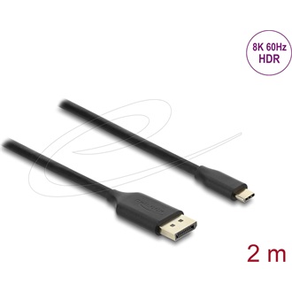 Delock USB Type-C  - DisplayPort kábel (DP Alt Mode) 8K 60 Hz-hez HDR funkcióval 2 m fekete