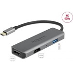 Delock 87780 USB-C / Thunderbolt -> 2db HDMI 2.0 1db USB-A 3.0 M/F adapter 0.15m szürke DP Alt Mode