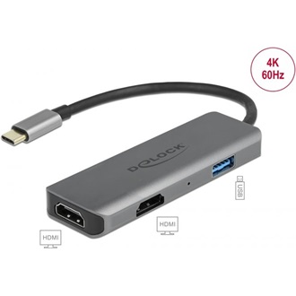 Delock 87780 USB-C / Thunderbolt -> 2db HDMI 2.0 1db USB-A 3.0 M/F adapter 0.15m szürke DP Alt Mode