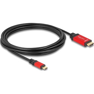 Delock USB-C -> HDMI 2.1 Ethernet M/M video kábel 3m fekete-piros (DP Alt Mode)