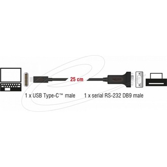 Delock USB Type-C  adapter 1 x soros RS-232 D-Sub 9 tűs dugóhoz 25 cm-es anyákkal