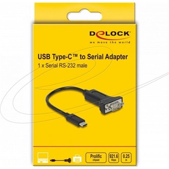 Delock USB Type-C  adapter 1 x soros RS-232 D-Sub 9 tűs dugóhoz 25 cm-es anyákkal