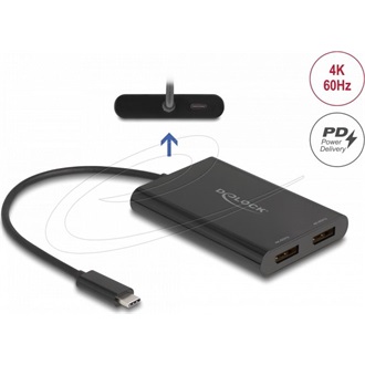 Delock USB-C -> 2db DisplayPort 1.2 M/F adapter 0.2m fekete