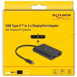 Delock USB-C -> 2db DisplayPort 1.2 M/F adapter 0.2m fekete