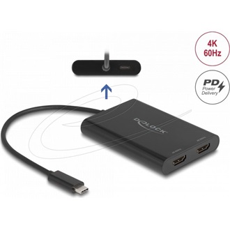 Delock USB-C -> 2db HDMI 2.0 M/F adapter 0.2m fekete