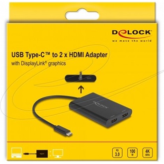 Delock USB-C -> 2db HDMI 2.0 M/F adapter 0.2m fekete