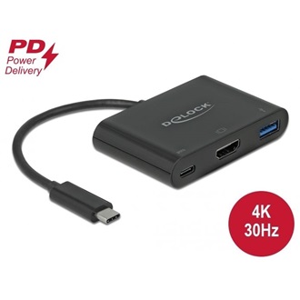 Delock USB-C / Thunderbolt -> HDMI 1.4 USB-C USB-A 2.0 M/F adapter 0.15m fekete DP Alt Mode; PD 2.0 60W