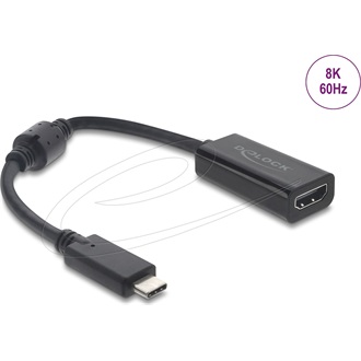 Delock USB-C / Thunderbolt -> HDMI 2.1 M/F adapter 0.2m fekete