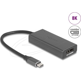 Delock USB-C / Thunderbolt -> HDMI 2.1 DisplayPort 1.4 M/F adapter 0.15m fekete