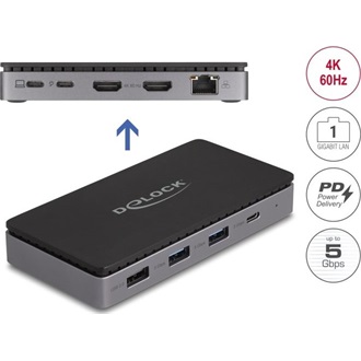 Delock USB Type-C  dokkolóállomás 4K - hoz kettős HDMI MST / USB / Gibabit LAN / PD 3.0 85 W