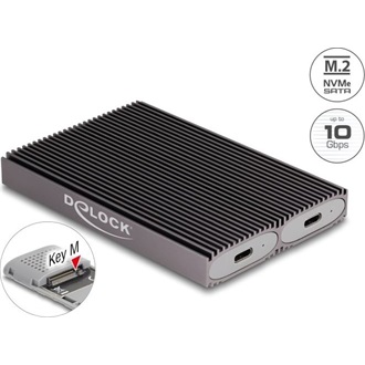 Delock USB Type-C  kettős kombinált külső ház 2 x M.2 NVMe PCIe vagy SATA SSD-hez - eszköz nélkül csatlakoztatható