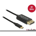 Delock USB-C -> DisplayPort 1.2 M/M video kábel 1m fekete DP Alt Mode, coaxial