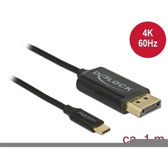 Delock USB-C -> DisplayPort 1.2 M/M video kábel 1m fekete DP Alt Mode, coaxial