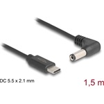 Delock USB Type-C  tápkábel - DC 5,5 x 2,1 mm méretű apa hajlított 1,5 m