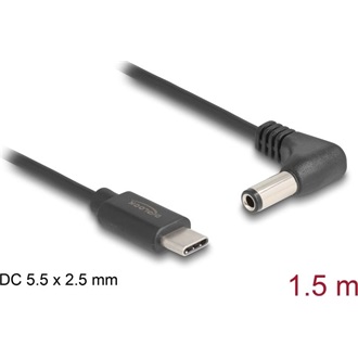 Delock USB Type-C  tápkábel - DC 5,5 x 2,5 mm méretű apa hajlított 1,5 m