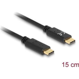 Delock USB-C -> USB-C M/M töltőkábel 0.15m fekete PD 5A E-Marker