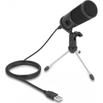 Delock USB-s kondenzátor mikrofon állvánnyal személyi számítógéphez és laptophoz, 24 Bit / 192 kHz