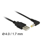 Delock USB-A 2.0 -> DC 4,0 x 1,7mm M/M tápkábel 1.5m fekete egyenes/90°
