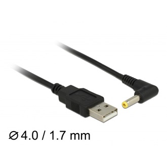 Delock USB-A 2.0 -> DC 4,0 x 1,7mm M/M tápkábel 1.5m fekete egyenes/90°